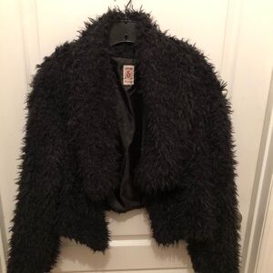 Decree Crop Black Faux Fur Jacket